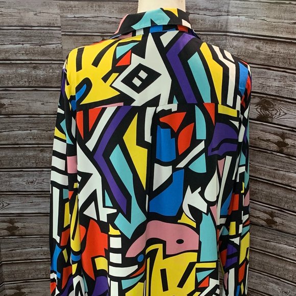BIG DART Bright & Bold Geometric Button Front Blouse Shirt NWOT - Picture 7 of 8